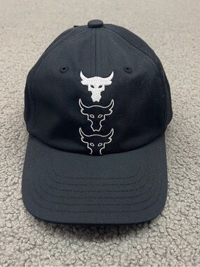 Under Armour Project Rock Bull Logo Hat Black Adjustable Strapback OSFM Unisex
